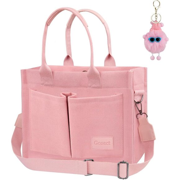 High-Quality Pink Canvas Handbag with Adjustable Straps and Multiple Pockets - Picture 1 of 6